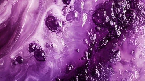 Abstract purple liquid texture with bubbles, glossy macro art.