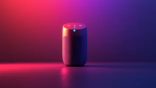 Smart Speaker Device Rendered in Neon Gradient Environment