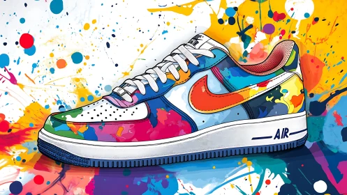 Color-splattered sneaker illustration with bold pop palette.