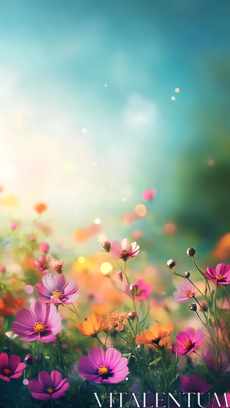 Soft-Focus Cosmos Blooms in Warm Haze.