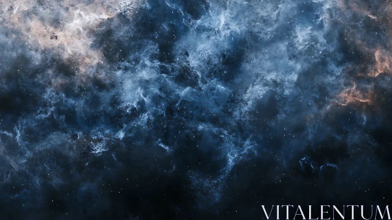 Soft cosmic nebula drifts through deep blue starry space