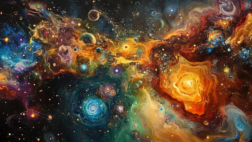 Swirling cosmic paint where starlight drifts and dreams form.