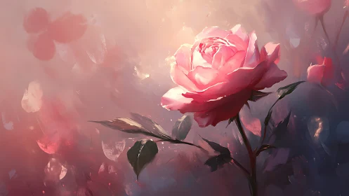 Pink rose with light source and bokeh background