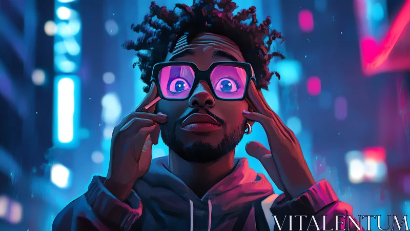 Neon city portrait captures wide-eyed wonder in glowing night