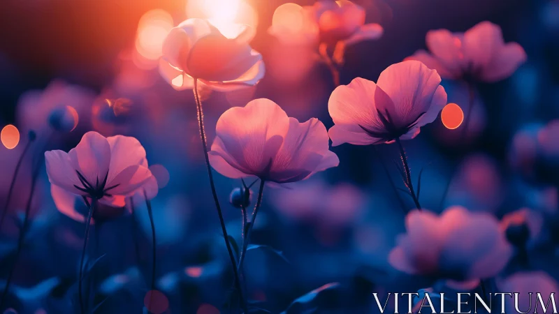 Luminous Cosmos Flowers: Ethereal Poppies in Bokeh Dreamscape