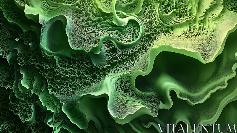 Organic green fractal waves in layered cellular bloom.