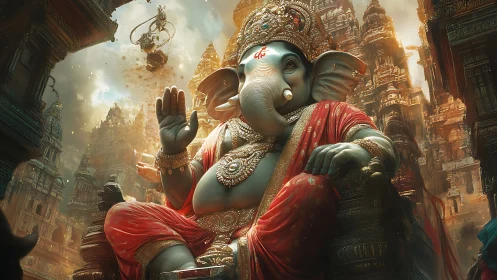 Majestic Ganesha deity rendered in ornate cinematic digital painting