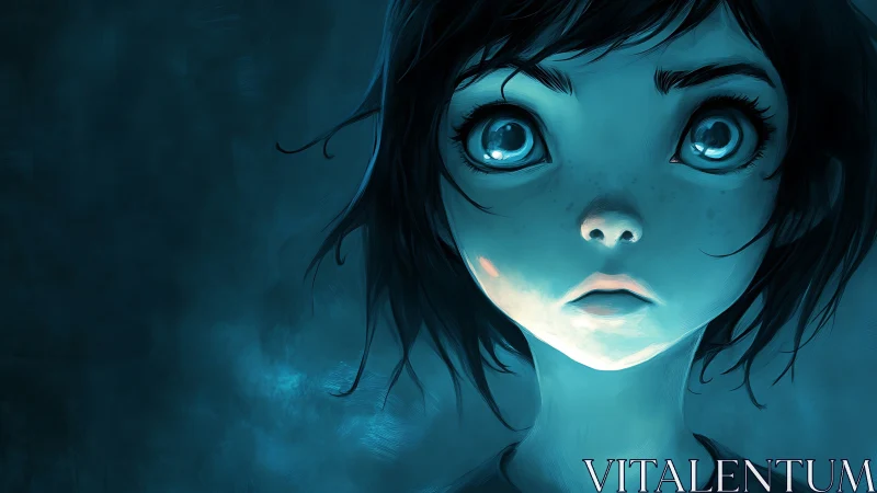 Wide-eyed blue glow kid gazing into the unknown night.