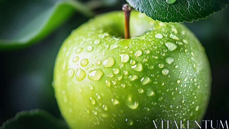 Dew-kissed green apple glows with crisp orchard freshness