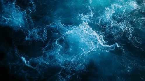 Wild electric tides swirling in a midnight teal ocean.