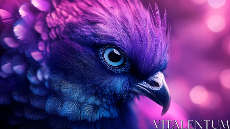 Vibrant Close-Up of Exotic Bird in Neon Purple and Pink Lighting.