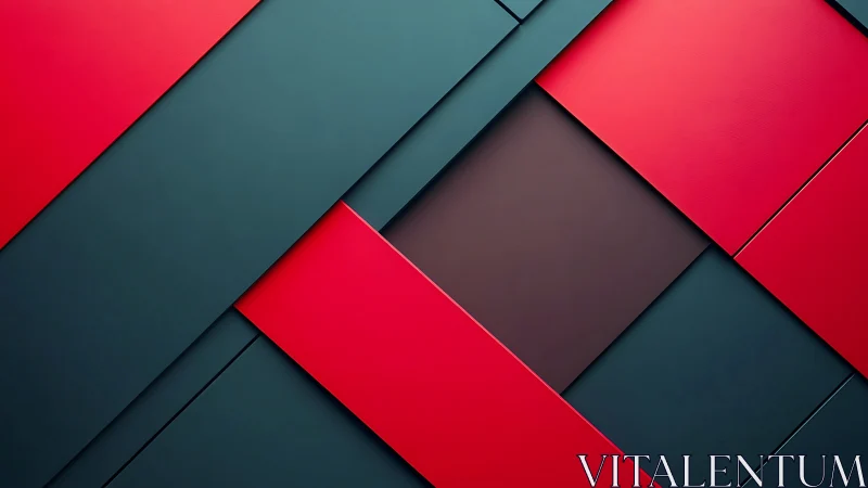 Geometric red and teal panels create bold layered depth