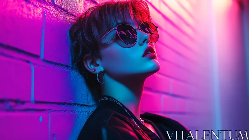 Neon-lit dreamer leaning on a city wall in glowing colors.