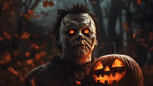 Ember eyed slasher and jack o lantern pact in autumn gloom.