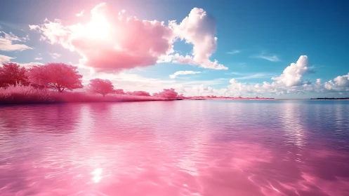 Serene Pink Waters Under Dreamy Skies