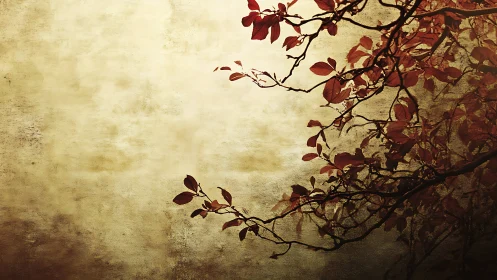 Autumn Branches Silhouette on Textured Beige Background, Artistic Style.
