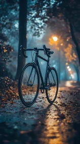 A Bicycle's Peaceful Evening Journey Through the Urban Forest.
