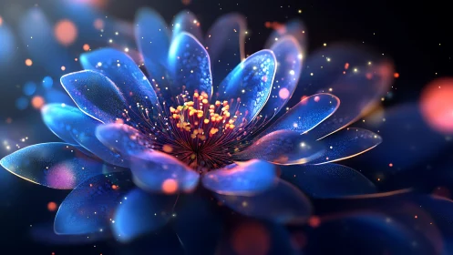 Bioluminescent lotus rendered in high-contrast digital bloom