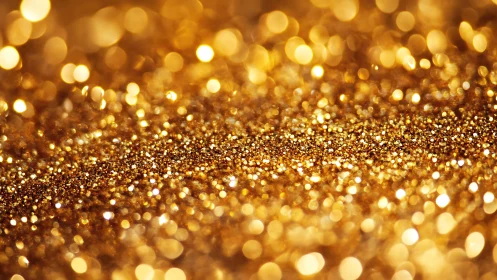 Radiant macro field of shimmering golden glitter lights.