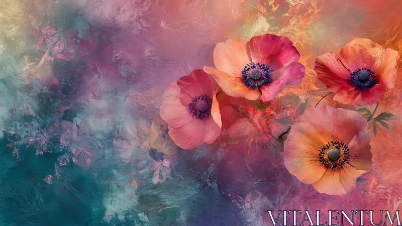 Vibrant Poppies Emerge From Ethereal Color Gradient Field