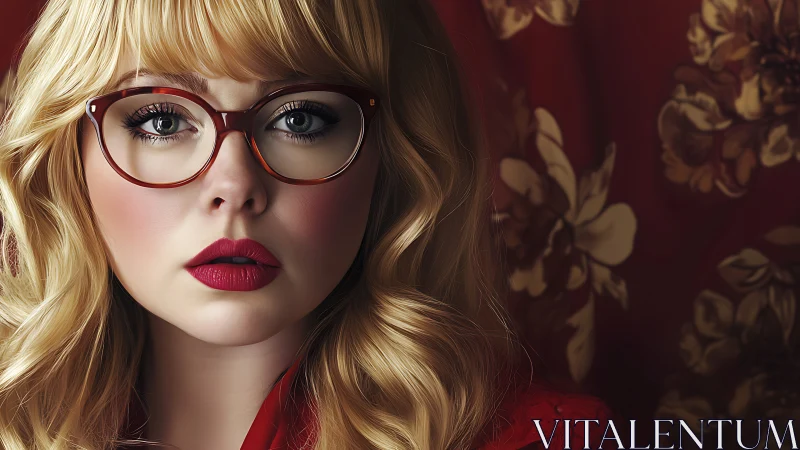 Chromatic portrait of blonde woman with tortoiseshell optics.