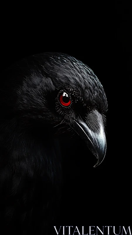 Close side profile of a black bird head in low key lighting