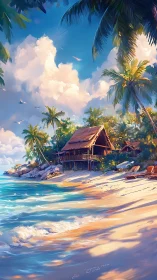 Tropical Beach Settlement with Palm Trees and Ocean View