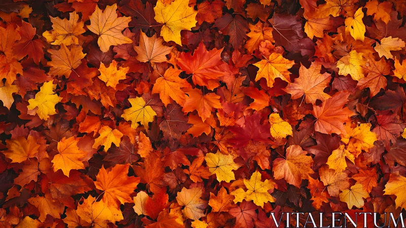 Maple leaves cover ground in dense red and orange autumn layer