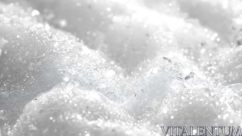 Sunlit macro snow crystals sparkle along soft ridges