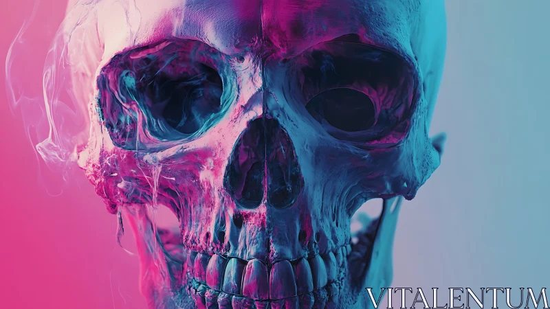 Chromatic cranial topology under bifurcated neon illumination.