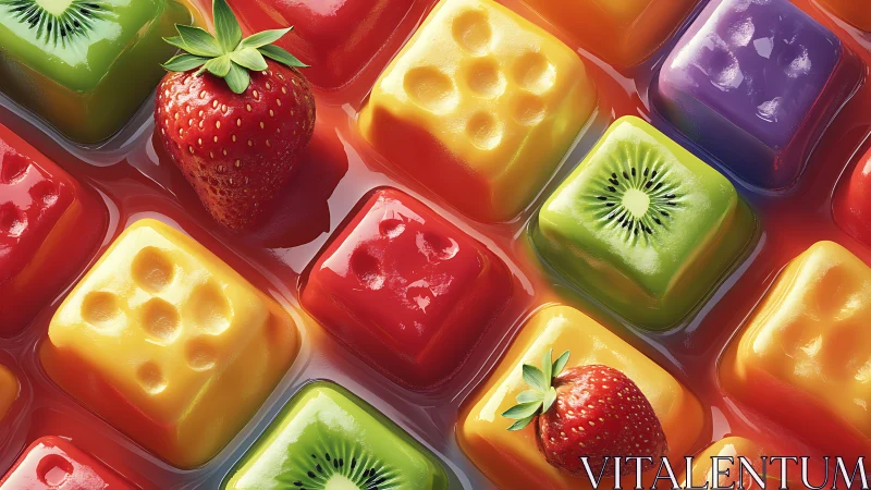 Colorful gel-based confectionery arranged in geometric pattern.
