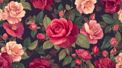 Botanical Rose Composition with Chromatic Gradient Layering on Dark Ground.