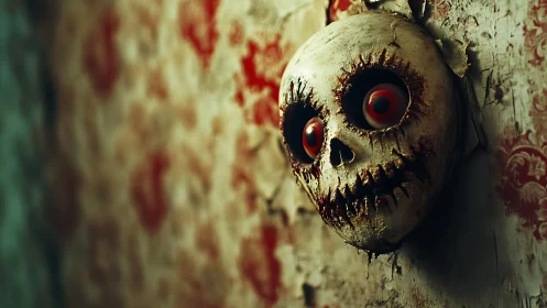 Digital horror skull relief with shallow focus wall install.