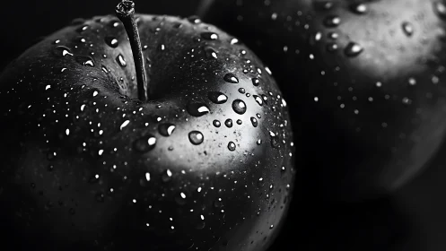 Close-up view shows wet apple surface with sharp droplets