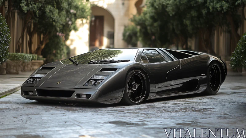 Photorealistic supercar profile with low-slung reflective body design.