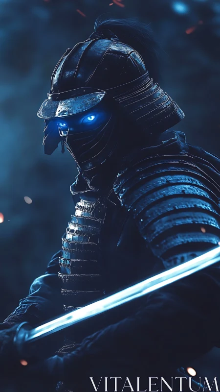 Cybernetic samurai rendered with volumetric lighting and rim glow