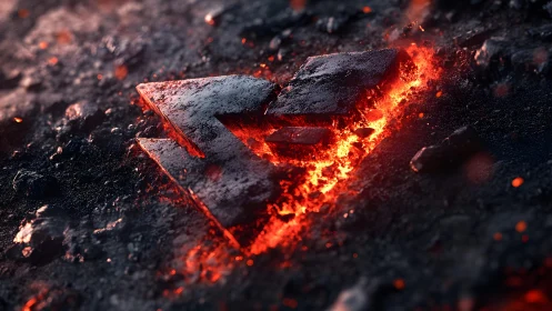 Molten Arrow Symbol on Charred Ground in Dramatic 3D Style.