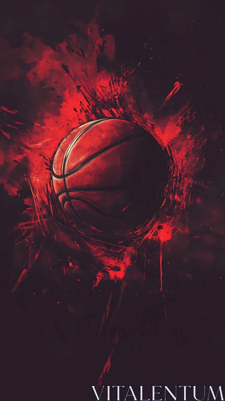 Blazing Crimson Basketball Erupting Through Night Silence.