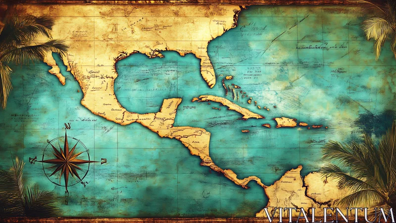 Vintage Caribbean sea chart shows Central America coastline