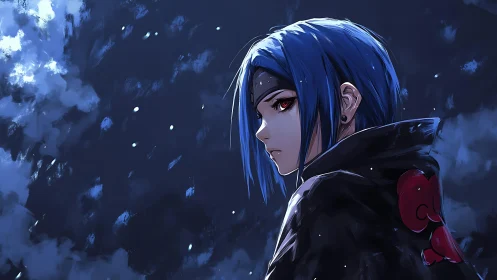 Midnight warrior gazes back with quiet, determined resolve