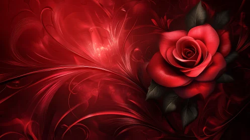 Red Rose with Flowing Abstract Background.