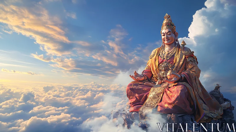 Monumental seated deity rendered in luminous atmospheric perspective