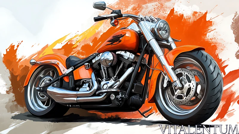 Custom orange cruiser motorcycle in dynamic digital artwork.