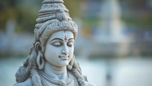 Serene white Shiva statue captures tranquil devotional presence