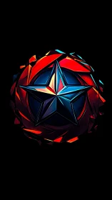 Shattered neon star emblem in glowing circular crest.