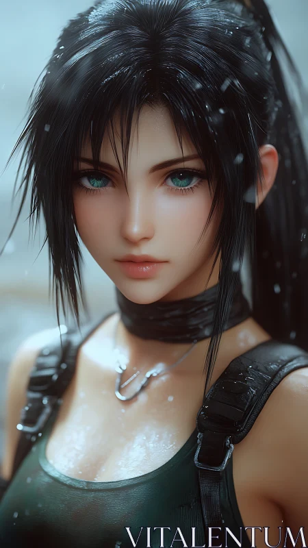 Hyperreal anime warrior portrait in wet tactical gear