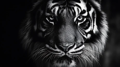 Midnight stare of a monochrome tiger, carved from shadowed light.