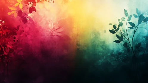 Color-swept garden silhouettes drifting through twilight haze.