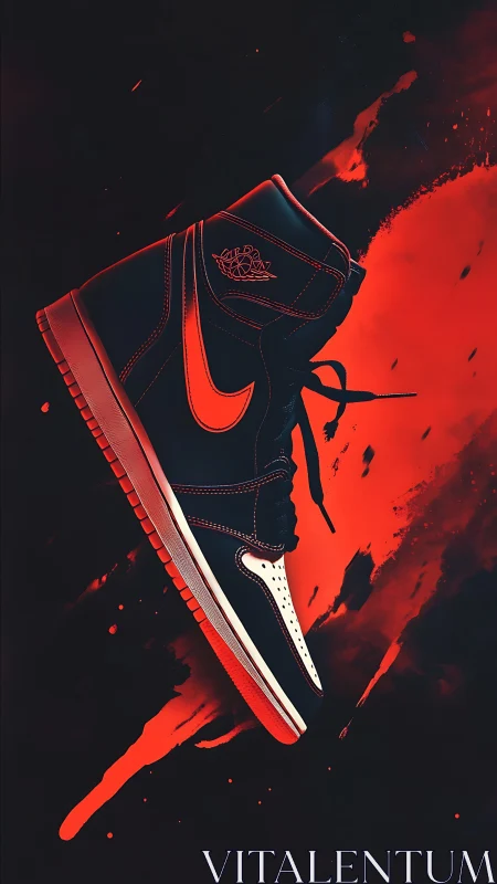 High-top sneaker rendered against high-contrast red field