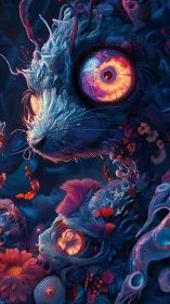 Bioluminescent fractal felines in hyper-detailed neon bloom.
